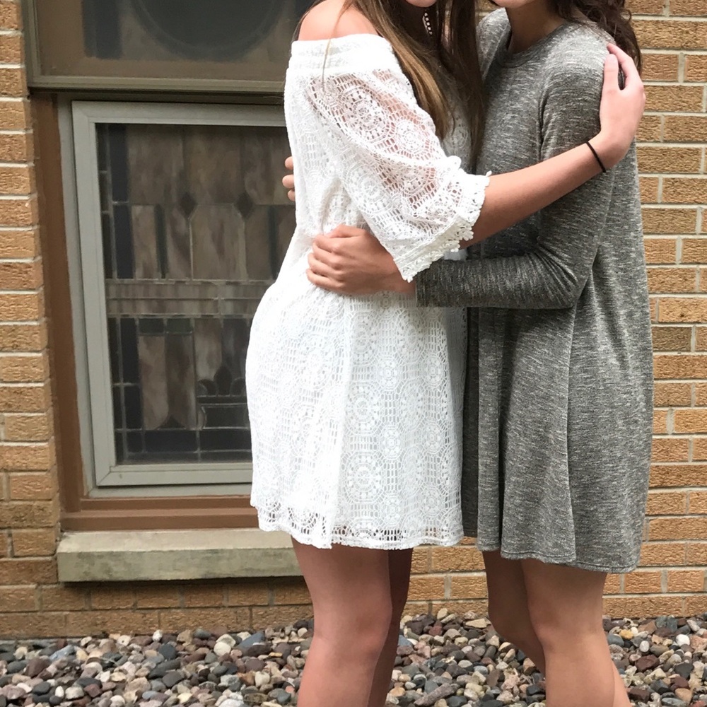 off the shoulder white lace flowy dress